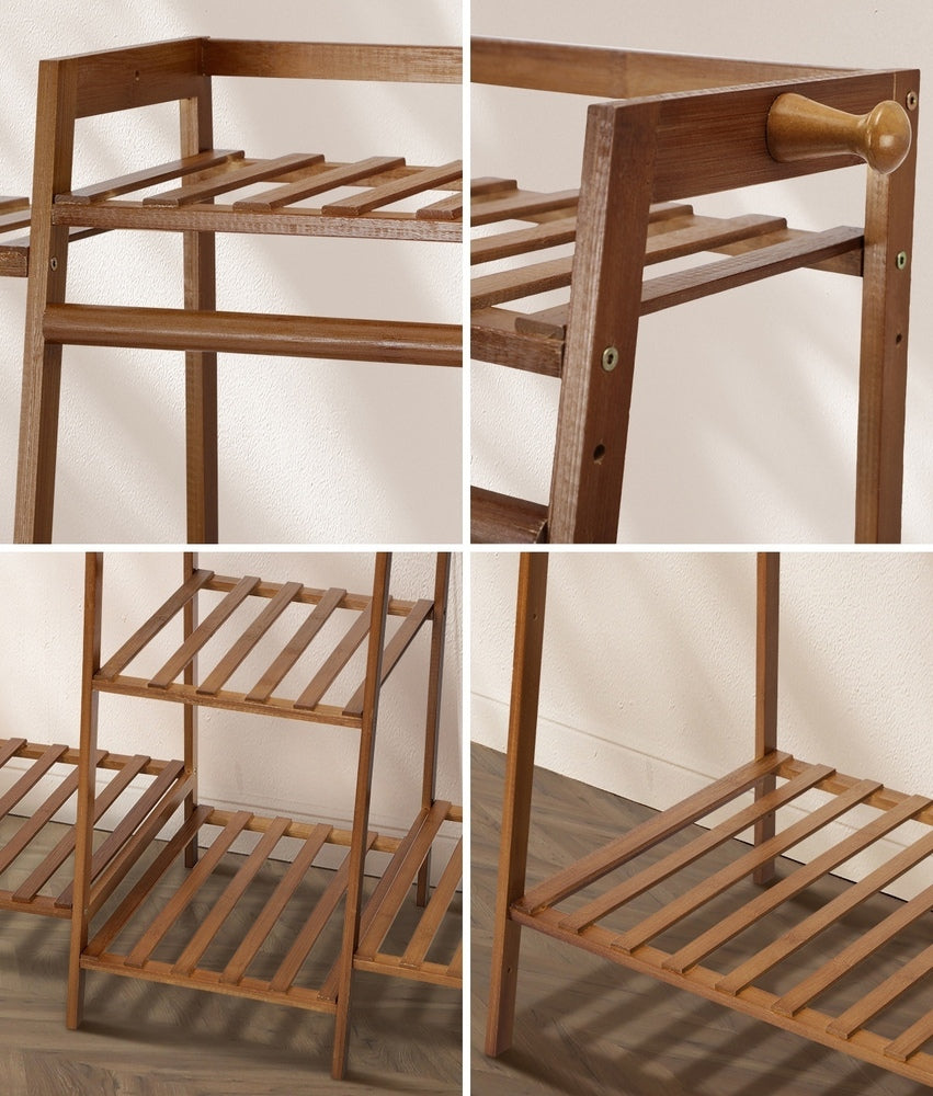 Oikiture Clothes Rack Open Wardrobe Hanging Rail Bamboo 9 Shelves-Wardrobe-PEROZ Accessories
