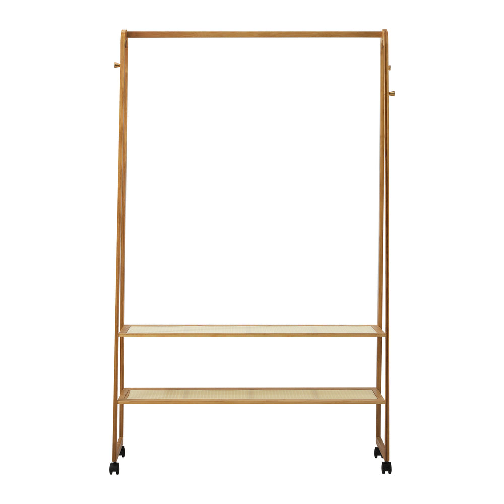 Oikiture Clothes Rack Bamboo Hanging Rail Portable Wheels-Wardrobe-PEROZ Accessories