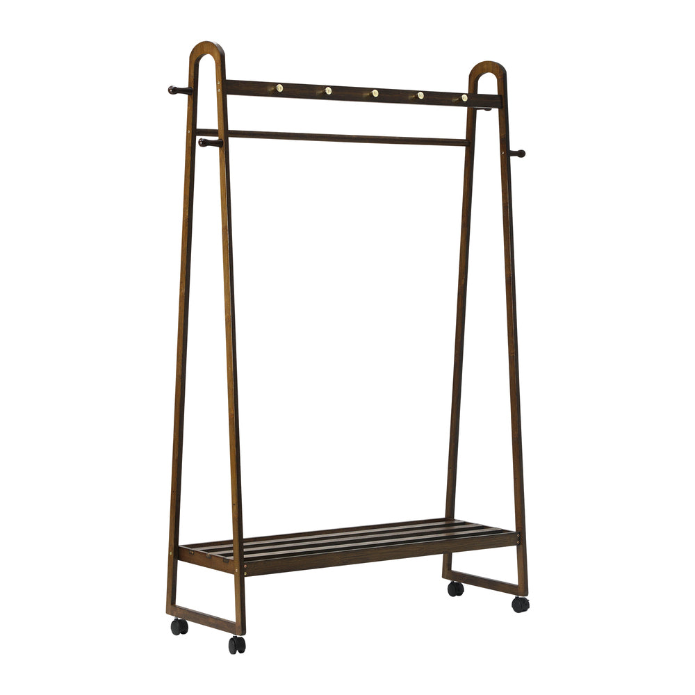 Oikiture Clothes Rack Hanging Rail Bamboo Portable Wheels-Wardrobe-PEROZ Accessories
