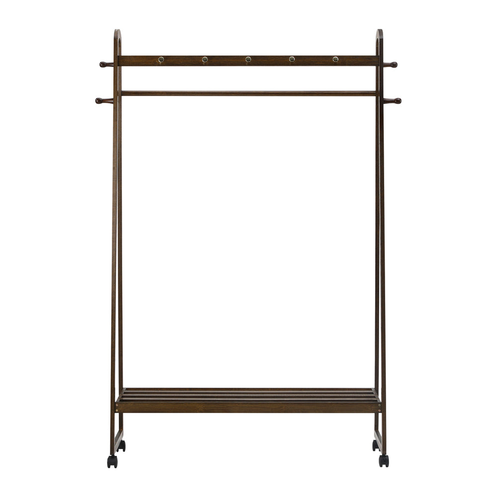 Oikiture Clothes Rack Hanging Rail Bamboo Portable Wheels-Wardrobe-PEROZ Accessories