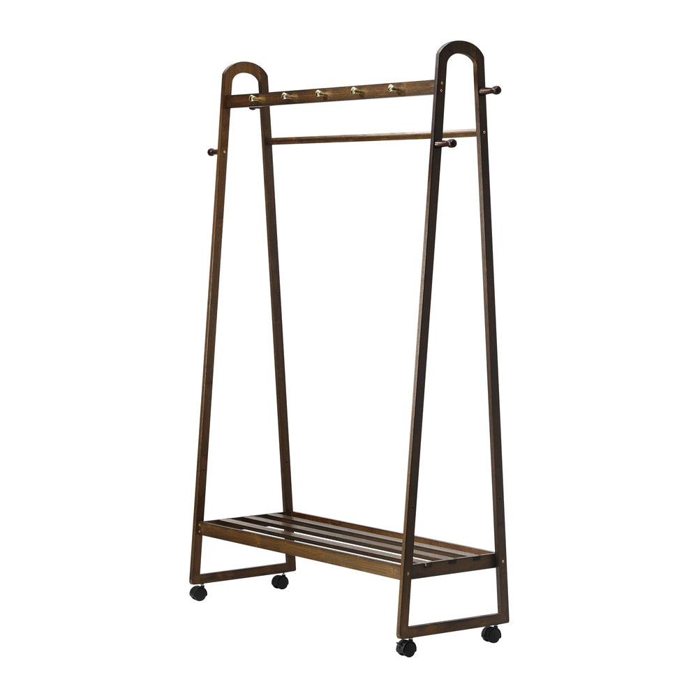 Oikiture Clothes Rack Hanging Rail Bamboo Portable Wheels-Wardrobe-PEROZ Accessories