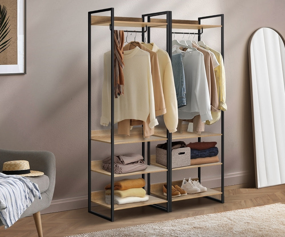 Oikiture Clothes Rack Open Wardrobe 4 shelves Hanging Rail Metal-Wardrobe-PEROZ Accessories