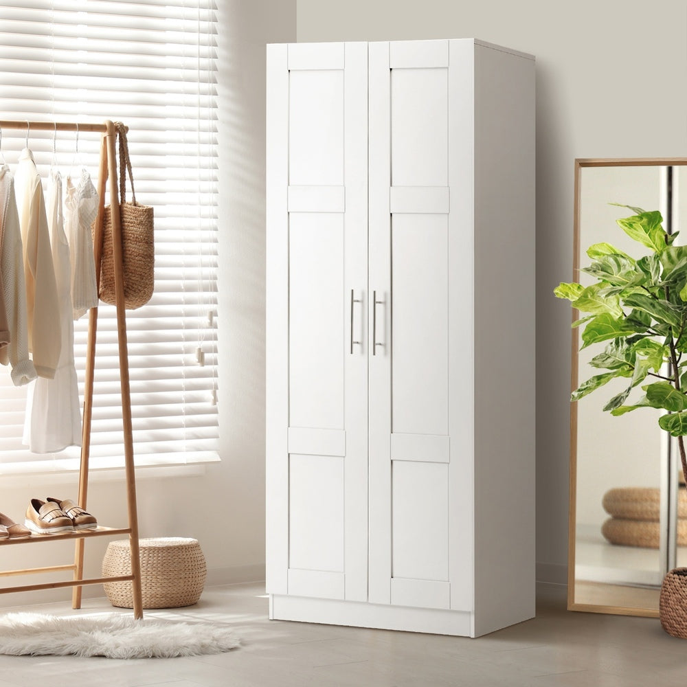 Oikiture Wardrobe Large 2 Doors 4 Shelves White-Wardrobe-PEROZ Accessories