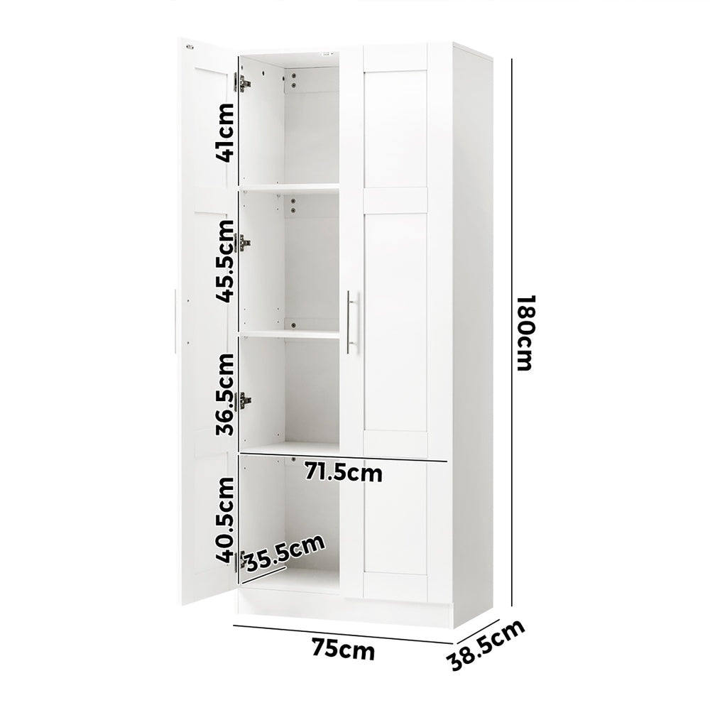 Oikiture Wardrobe Large 2 Doors 4 Shelves White-Wardrobe-PEROZ Accessories