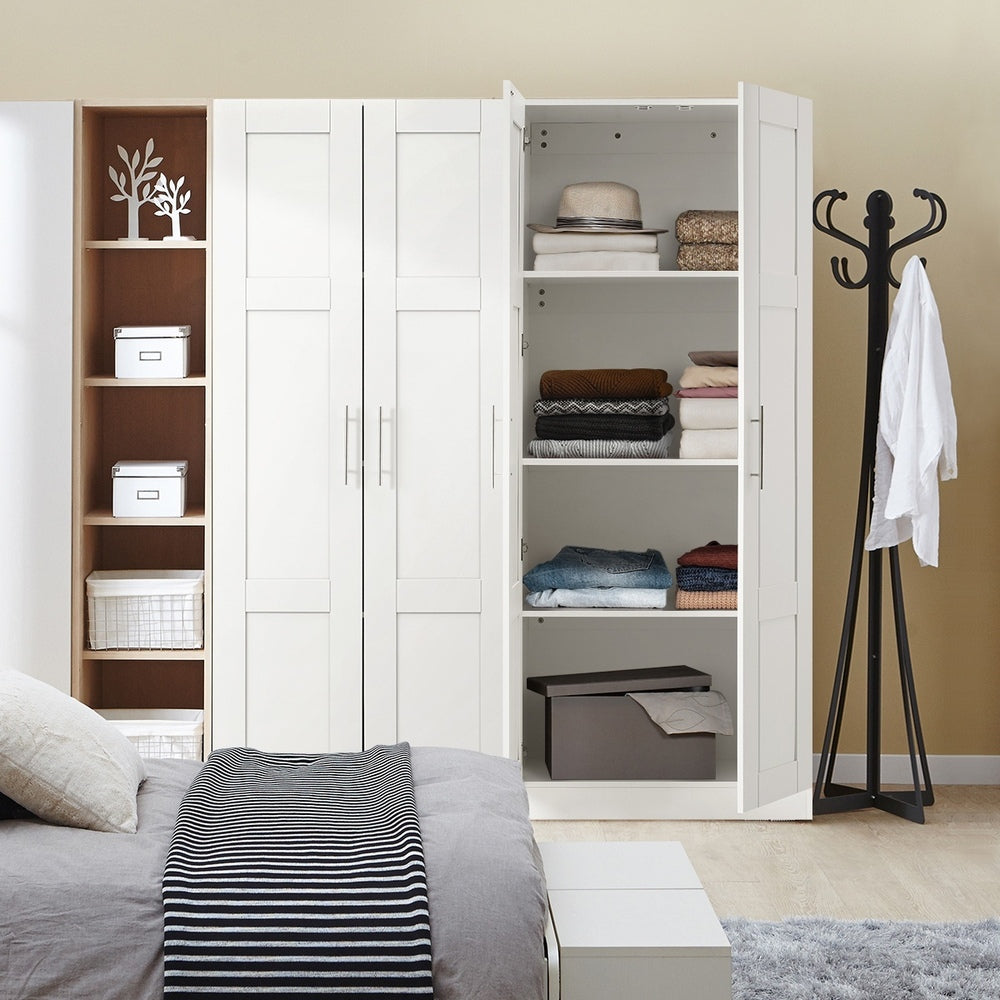 Oikiture Wardrobe Large 2 Doors 4 Shelves White-Wardrobe-PEROZ Accessories