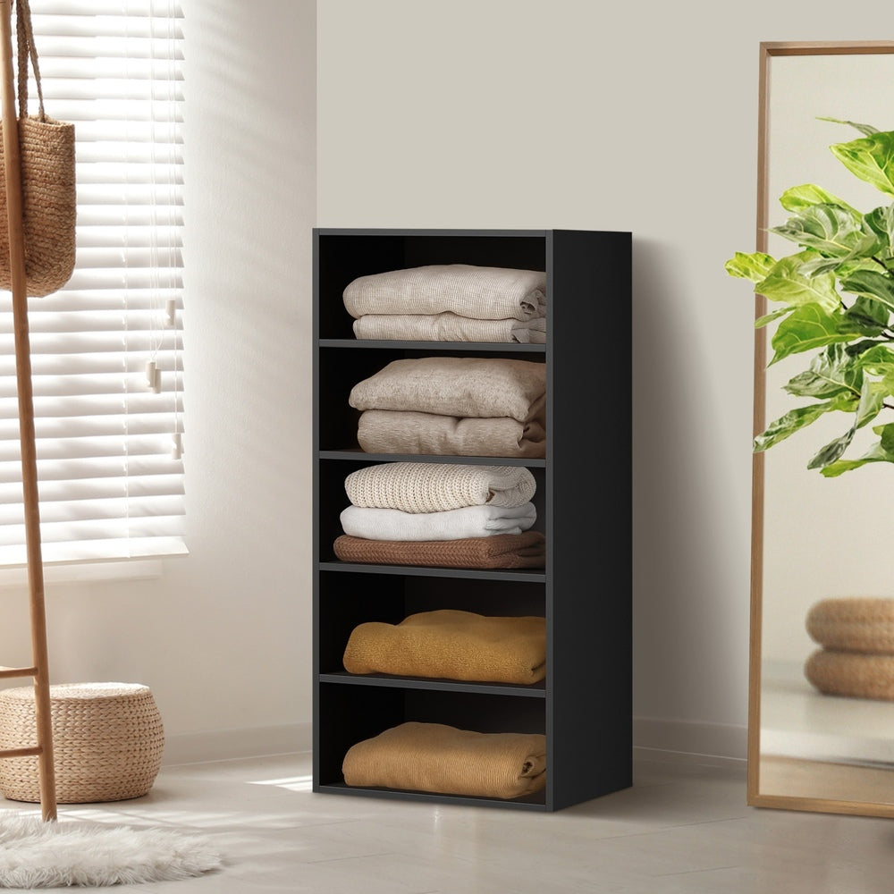 Oikiture Wardrobe Shelf Unit 5 Shelves Black-Wardrobe-PEROZ Accessories