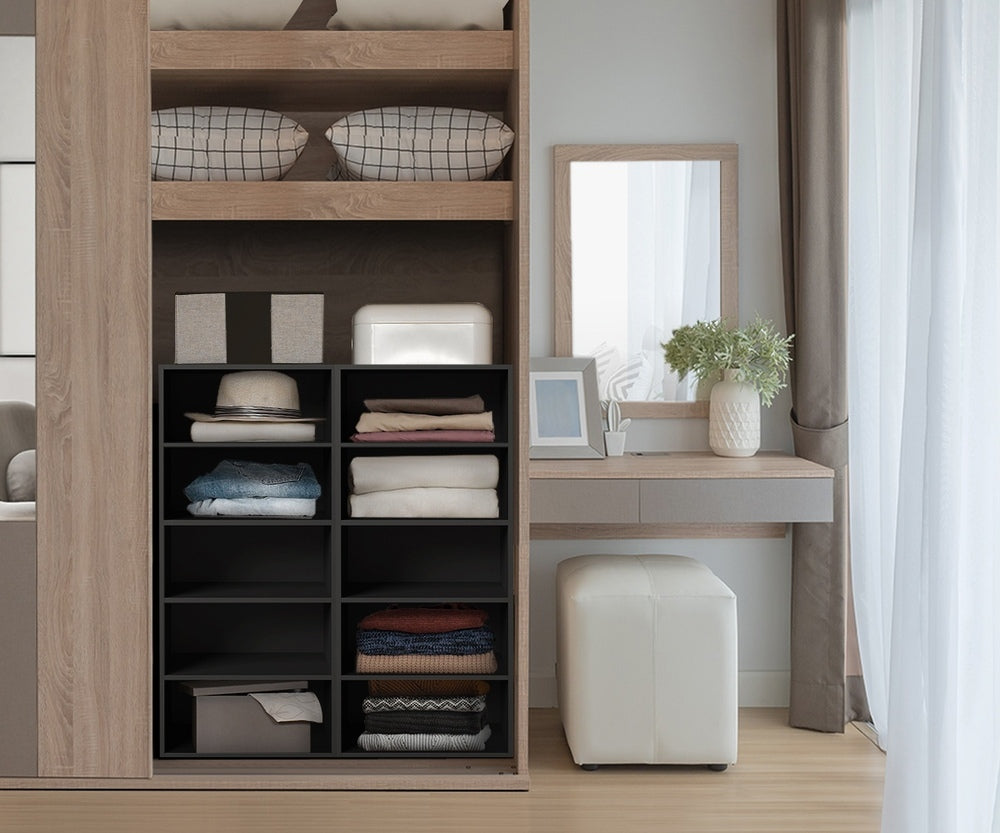 Oikiture Wardrobe Shelf Unit 5 Shelves Black-Wardrobe-PEROZ Accessories