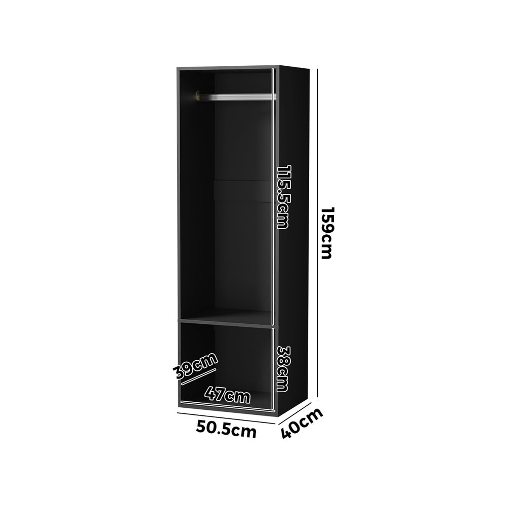 Oikiture Open Wardrobe Shelf Unit 2 Shelves Hanging Rail Black-Wardrobe-PEROZ Accessories