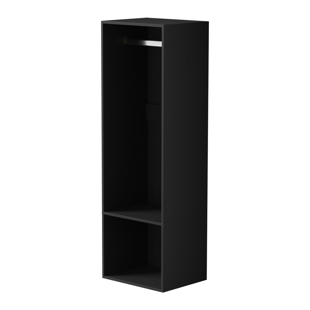 Oikiture Open Wardrobe Shelf Unit 2 Shelves Hanging Rail Black-Wardrobe-PEROZ Accessories