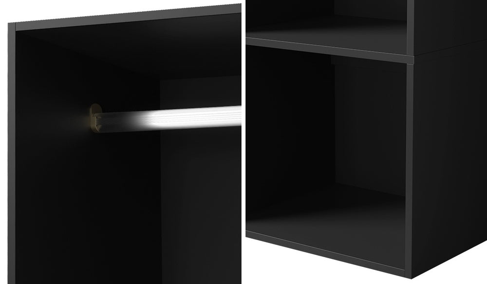 Oikiture Open Wardrobe Shelf Unit 2 Shelves Hanging Rail Black-Wardrobe-PEROZ Accessories