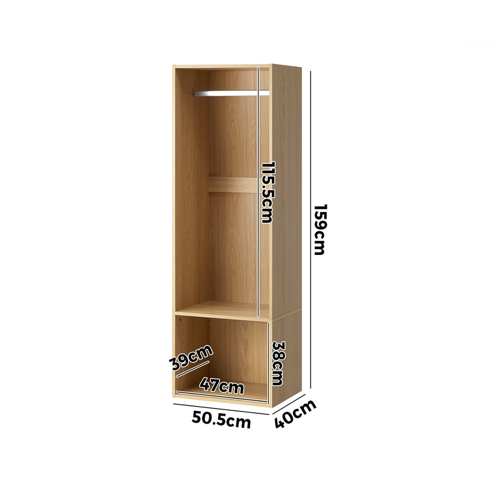 Oikiture Open Wardrobe 2 Shelves Hanging Rail Natural-Wardrobe-PEROZ Accessories