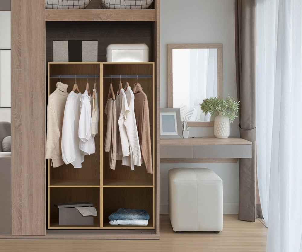 Oikiture Open Wardrobe 2 Shelves Hanging Rail Natural-Wardrobe-PEROZ Accessories