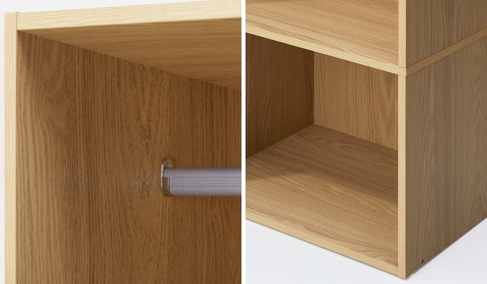 Oikiture Open Wardrobe 2 Shelves Hanging Rail Natural-Wardrobe-PEROZ Accessories