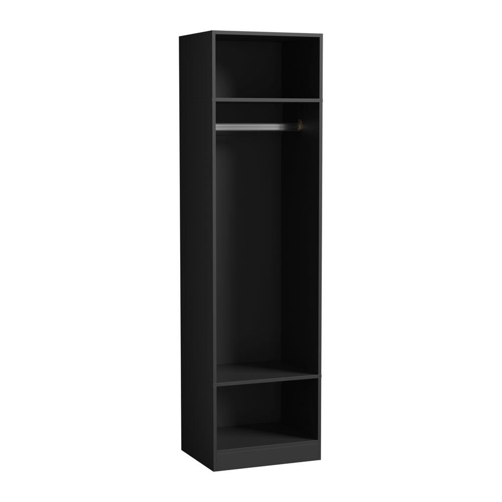 Oikiture Open Wardrobe Shelf Unit 3 Shelves Hanging Rail Black-Wardrobe-PEROZ Accessories