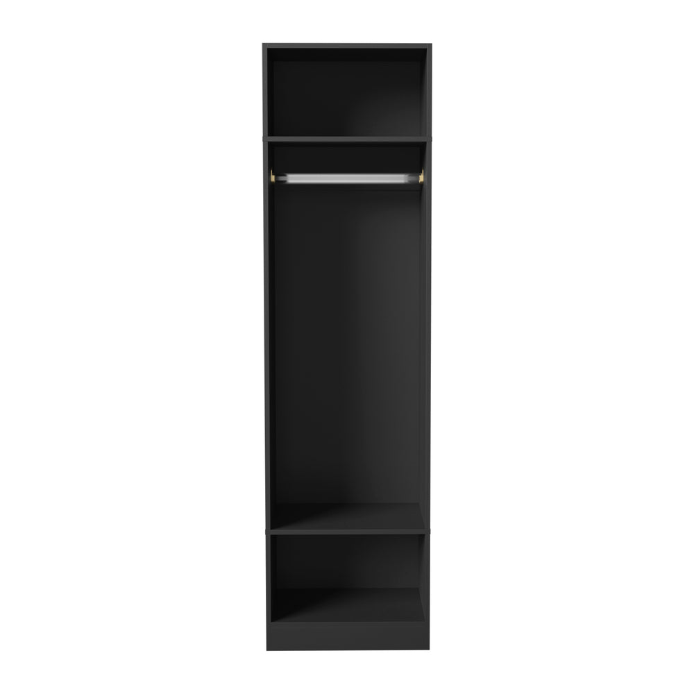 Oikiture Open Wardrobe Shelf Unit 3 Shelves Hanging Rail Black-Wardrobe-PEROZ Accessories
