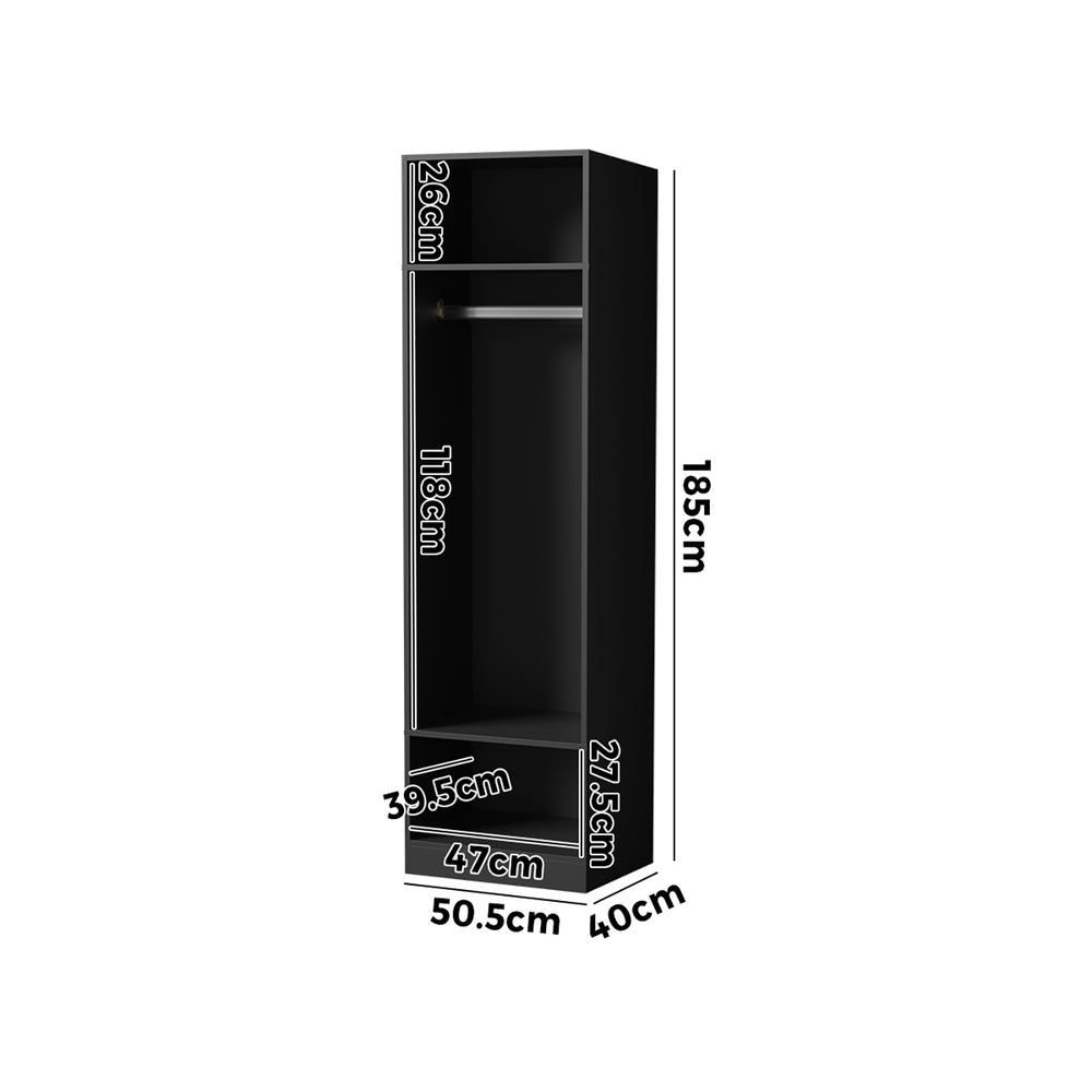 Oikiture Open Wardrobe Shelf Unit 3 Shelves Hanging Rail Black-Wardrobe-PEROZ Accessories