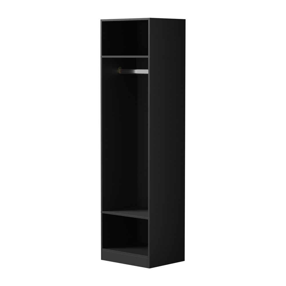 Oikiture Open Wardrobe Shelf Unit 3 Shelves Hanging Rail Black-Wardrobe-PEROZ Accessories
