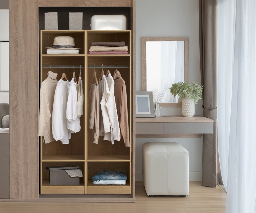 Oikiture Open Wardrobe 3 Drawers Hanging Rail Natural-Wardrobe-PEROZ Accessories