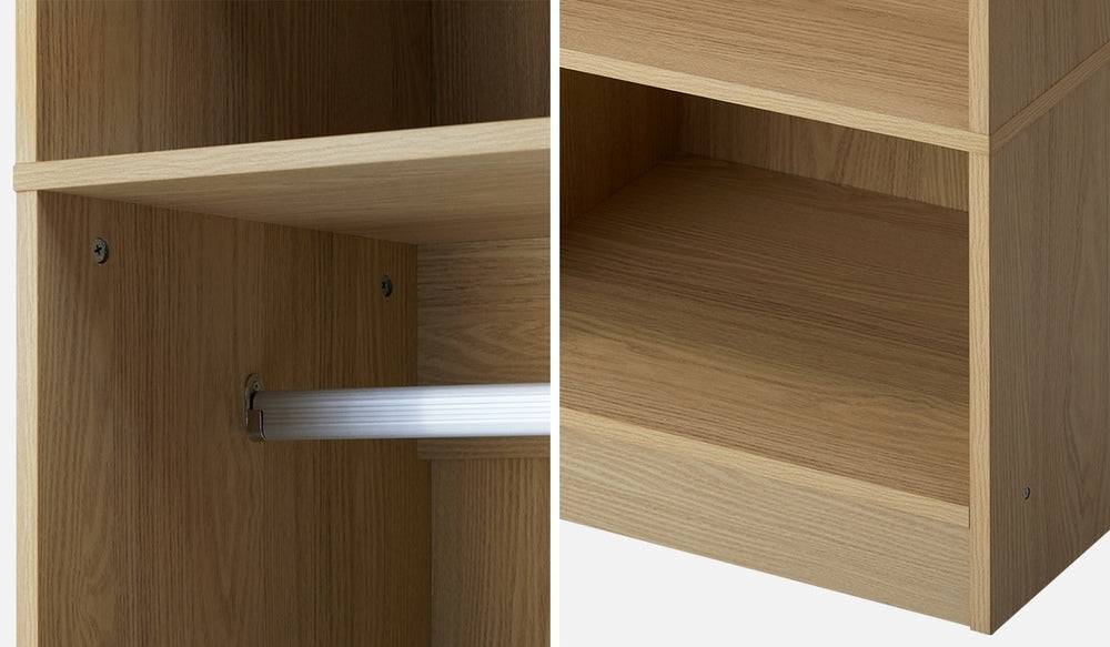 Oikiture Open Wardrobe 3 Drawers Hanging Rail Natural-Wardrobe-PEROZ Accessories