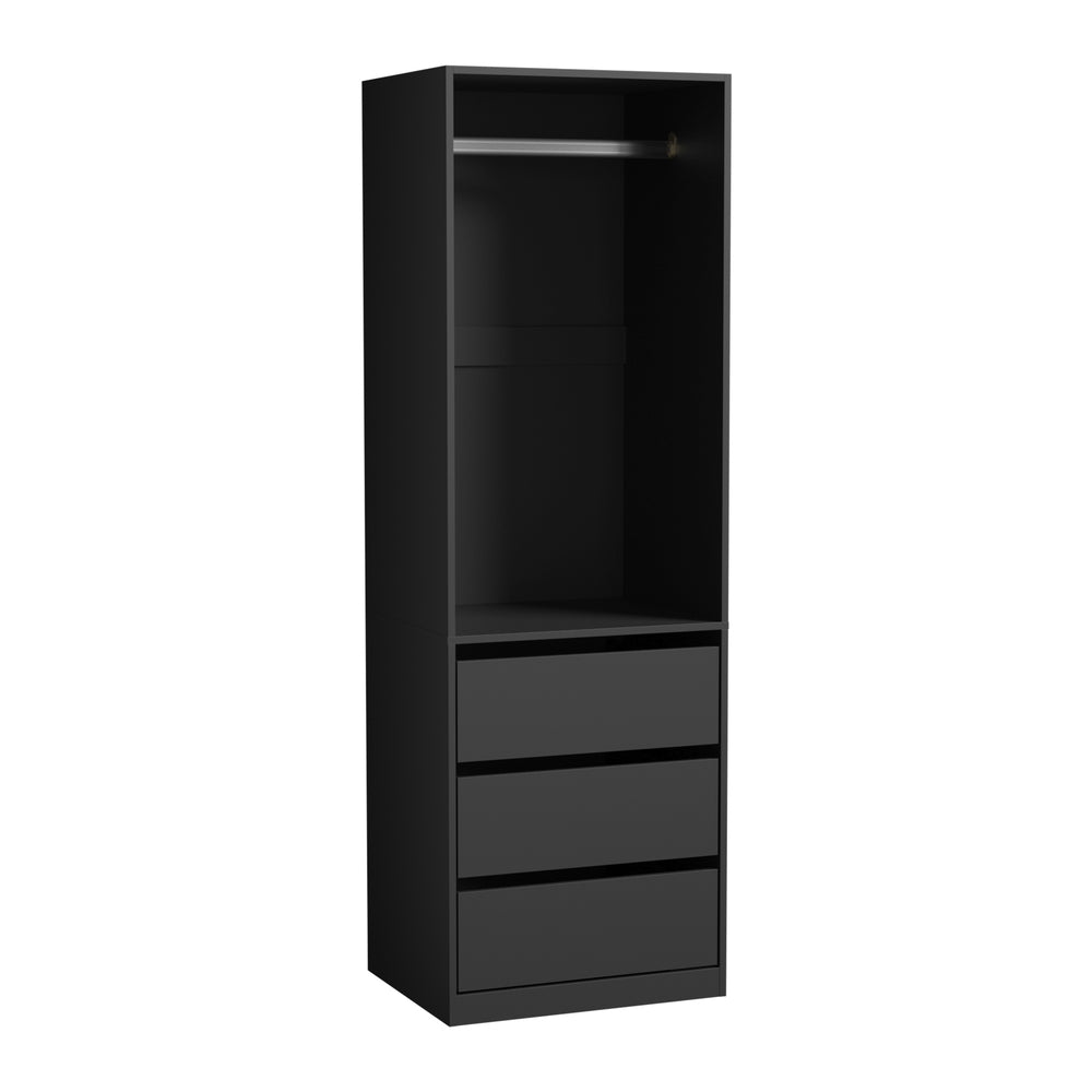 Oikiture Open Wardrobe Shelf Unit 3 Drawers Hanging Rail Black-Wardrobe-PEROZ Accessories