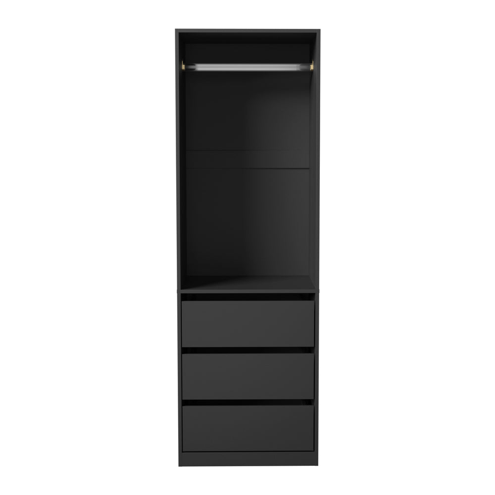 Oikiture Open Wardrobe Shelf Unit 3 Drawers Hanging Rail Black-Wardrobe-PEROZ Accessories