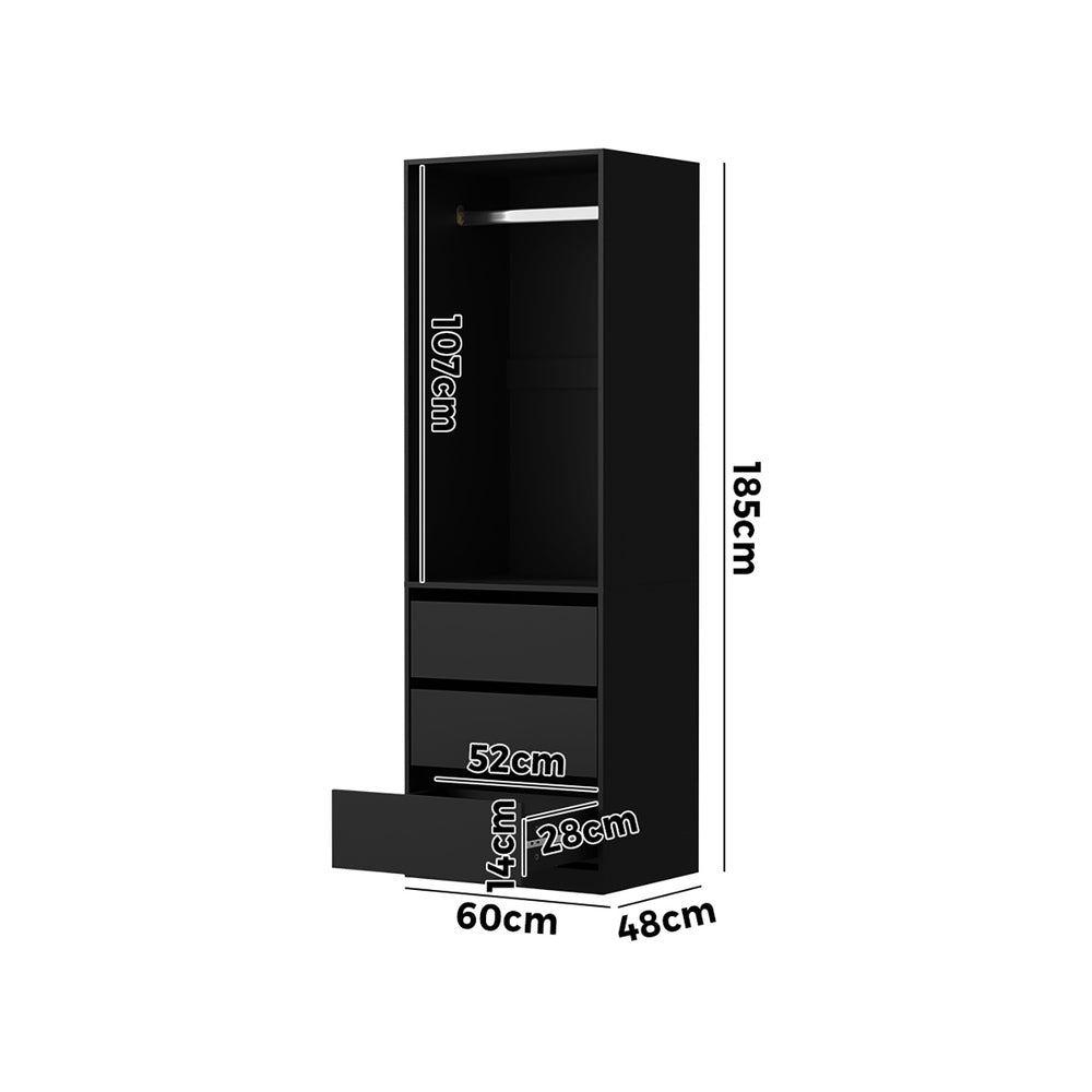 Oikiture Open Wardrobe Shelf Unit 3 Drawers Hanging Rail Black-Wardrobe-PEROZ Accessories