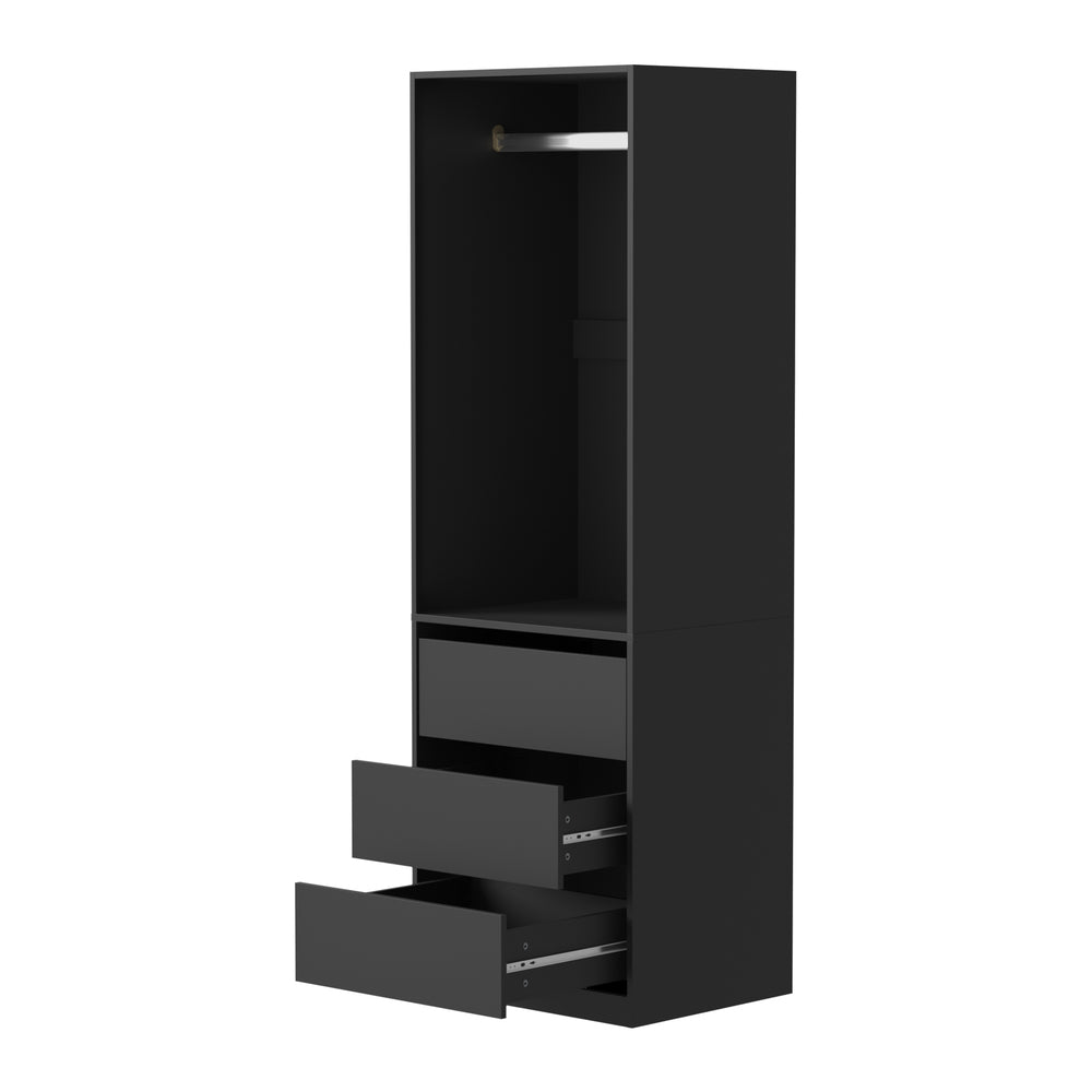 Oikiture Open Wardrobe Shelf Unit 3 Drawers Hanging Rail Black-Wardrobe-PEROZ Accessories
