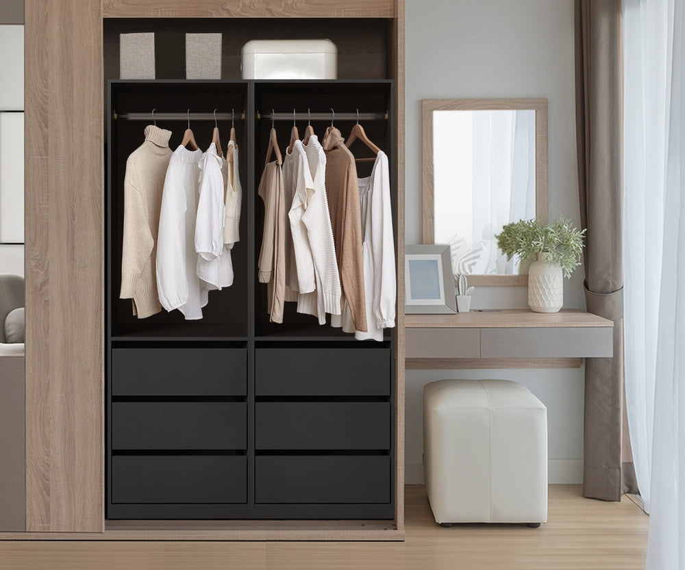 Oikiture Open Wardrobe Shelf Unit 3 Drawers Hanging Rail Black-Wardrobe-PEROZ Accessories