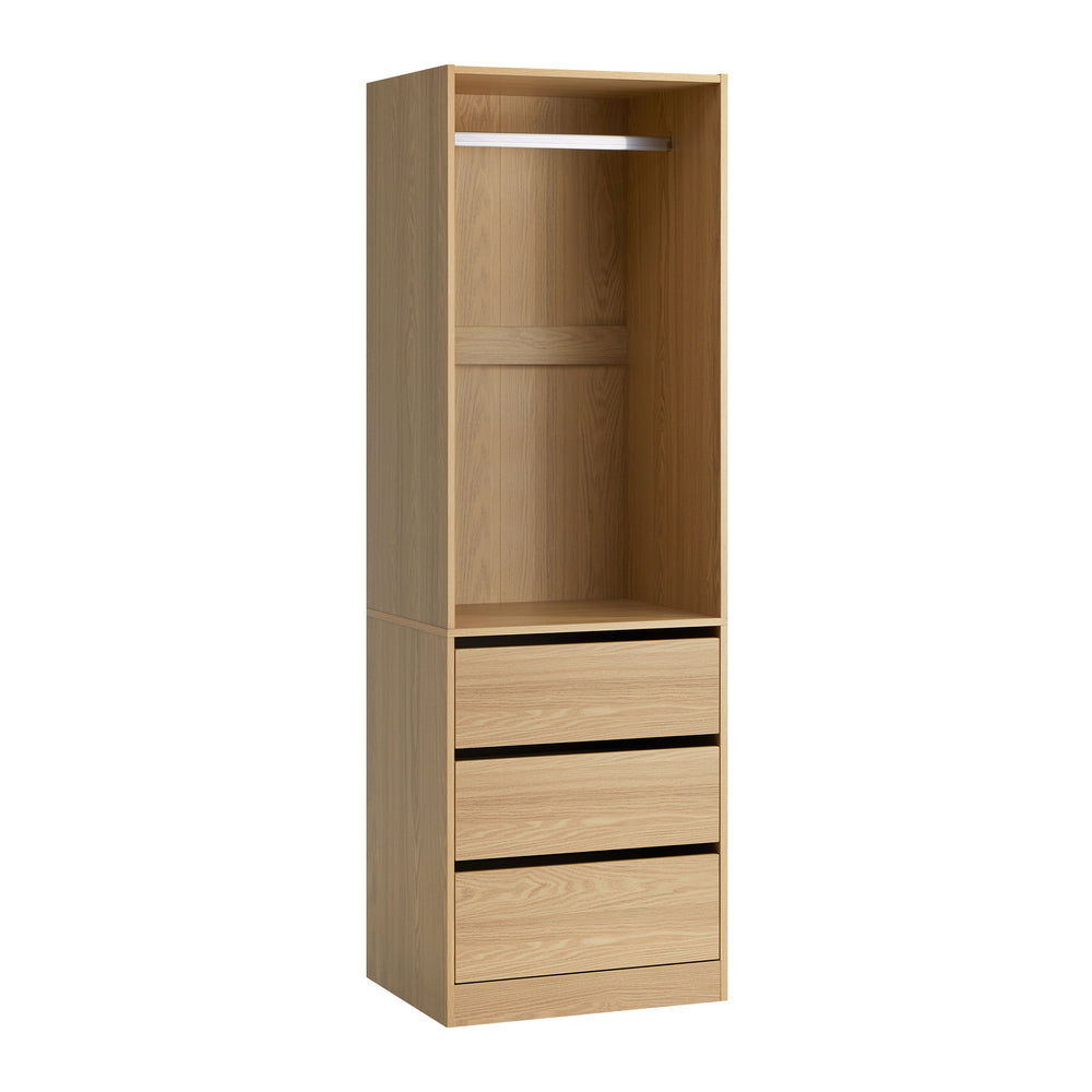 Oikiture Wardrobe 3 Drawers Hanging Rail Natural-Wardrobe-PEROZ Accessories