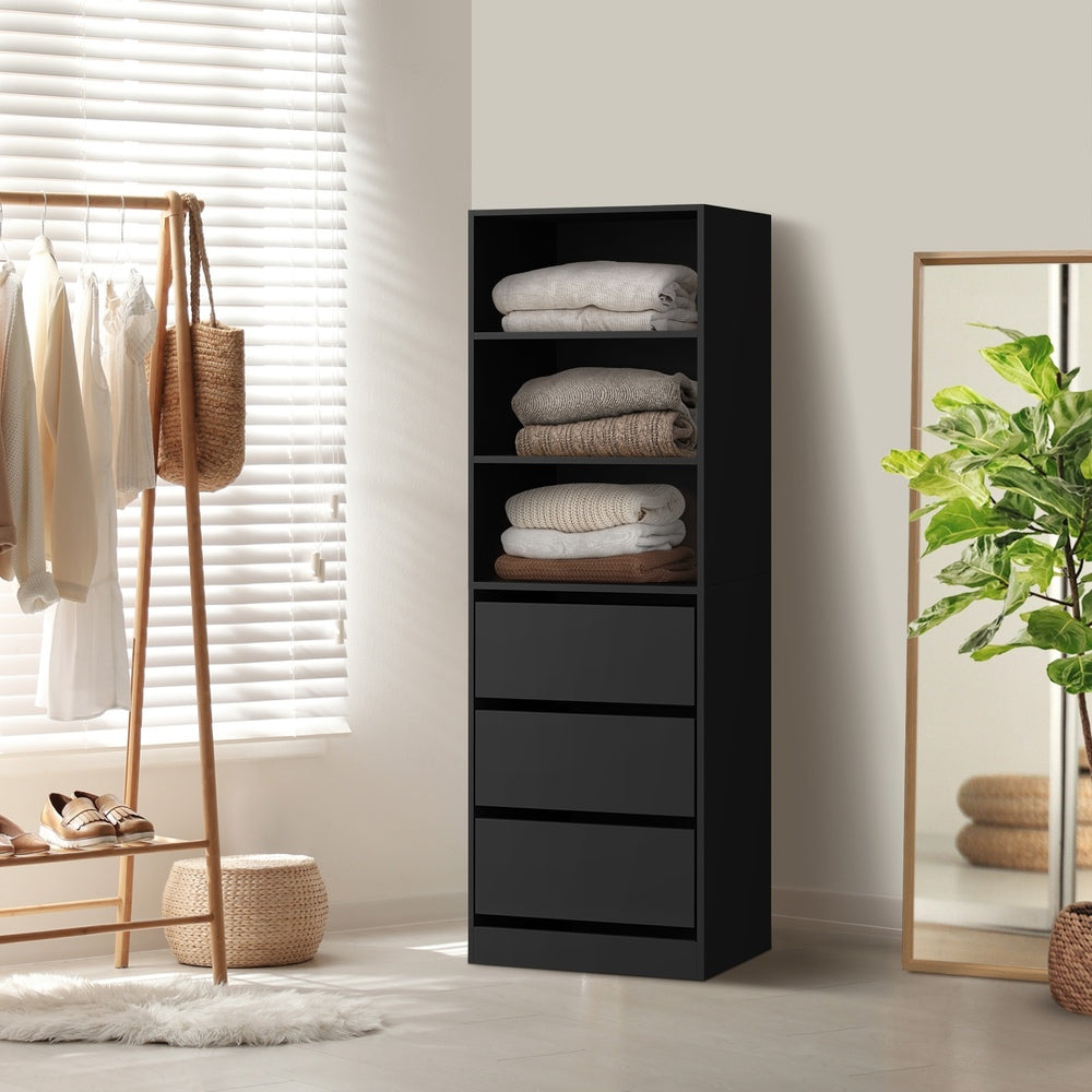 Oikiture Wardrobe Shelf Unit 3 Drawers Organizer Black-Wardrobe-PEROZ Accessories