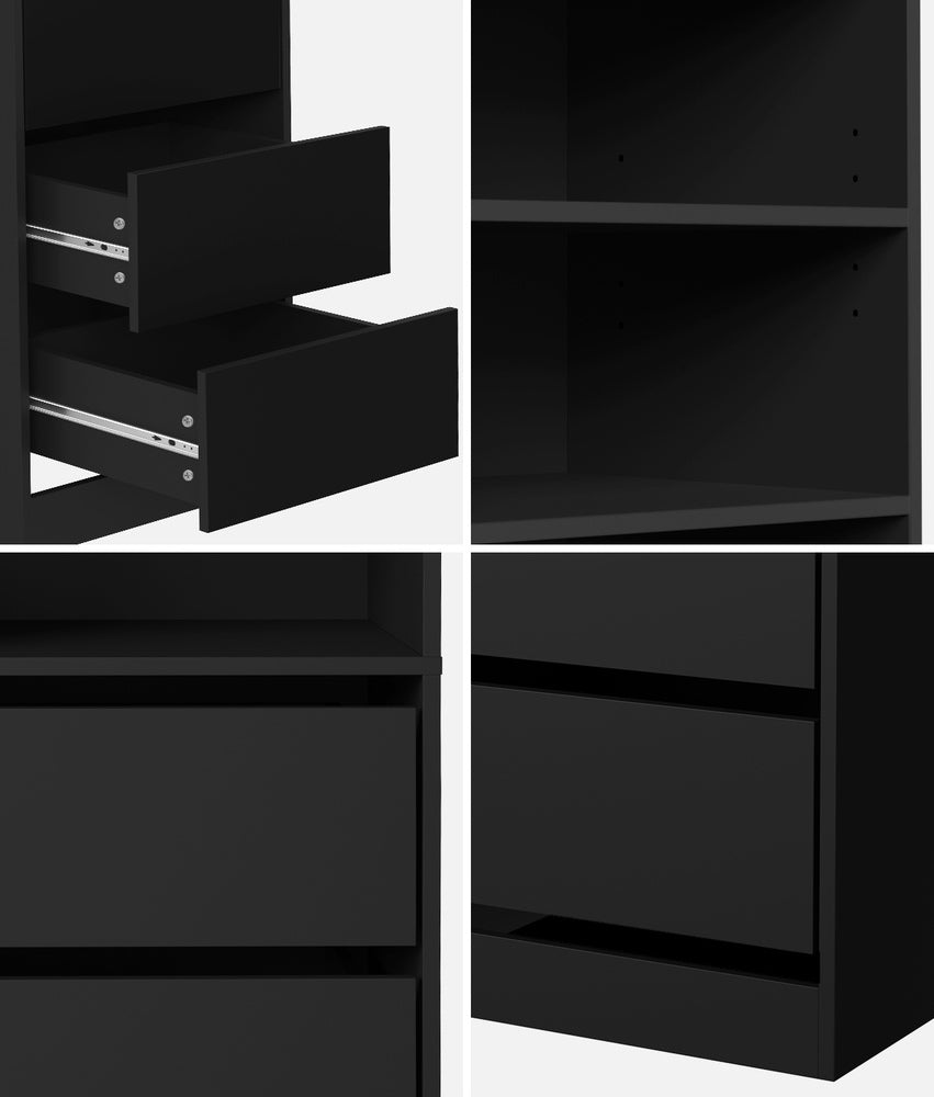 Oikiture Wardrobe Shelf Unit 3 Drawers Organizer Black-Wardrobe-PEROZ Accessories