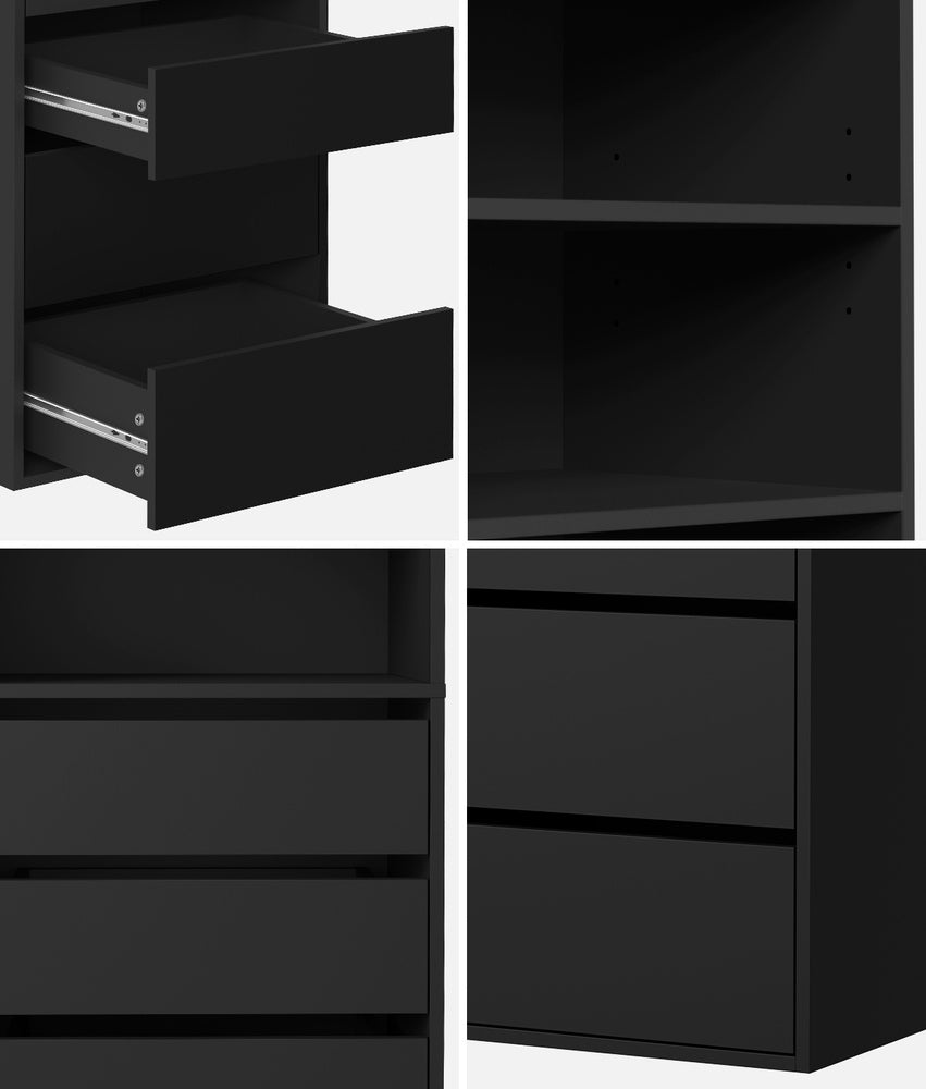 Oikiture Wardrobe Shelf Unit 3 Shelves 6 Drawers Black-Wardrobe-PEROZ Accessories
