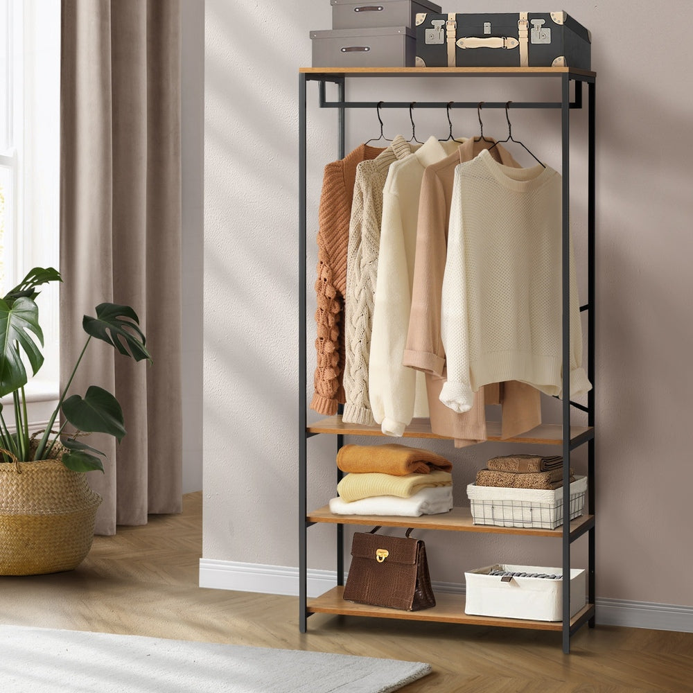 Oikiture Open Wardrobe with Hanging Rail Metal 4 shelves-Wardrobe-PEROZ Accessories