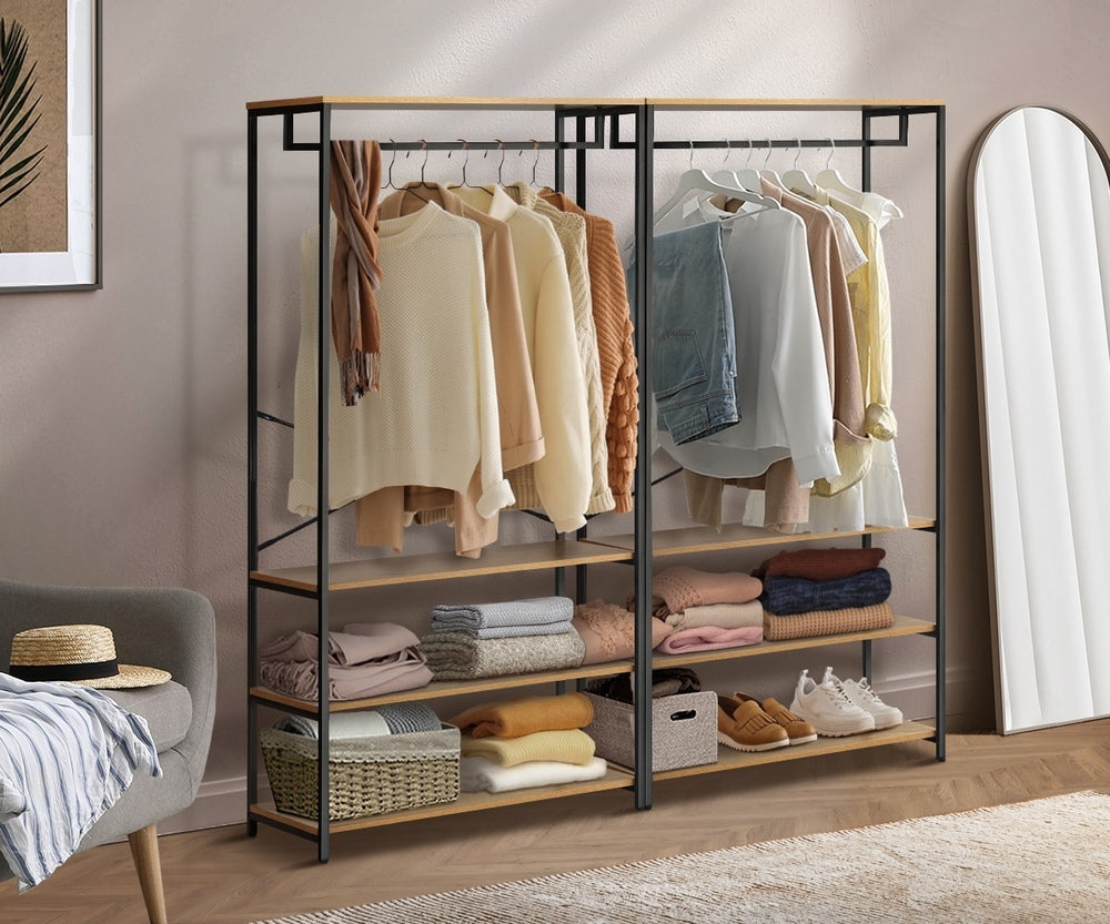 Oikiture Open Wardrobe with Hanging Rail Metal 4 shelves-Wardrobe-PEROZ Accessories