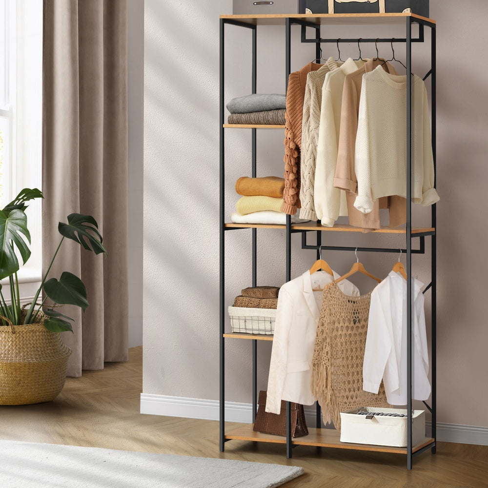 Oikiture Large Open Wardrobe Hanging Rail 5 shelves-Wardrobe-PEROZ Accessories