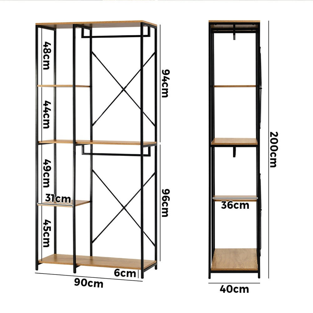 Oikiture Large Open Wardrobe Hanging Rail 5 shelves-Wardrobe-PEROZ Accessories