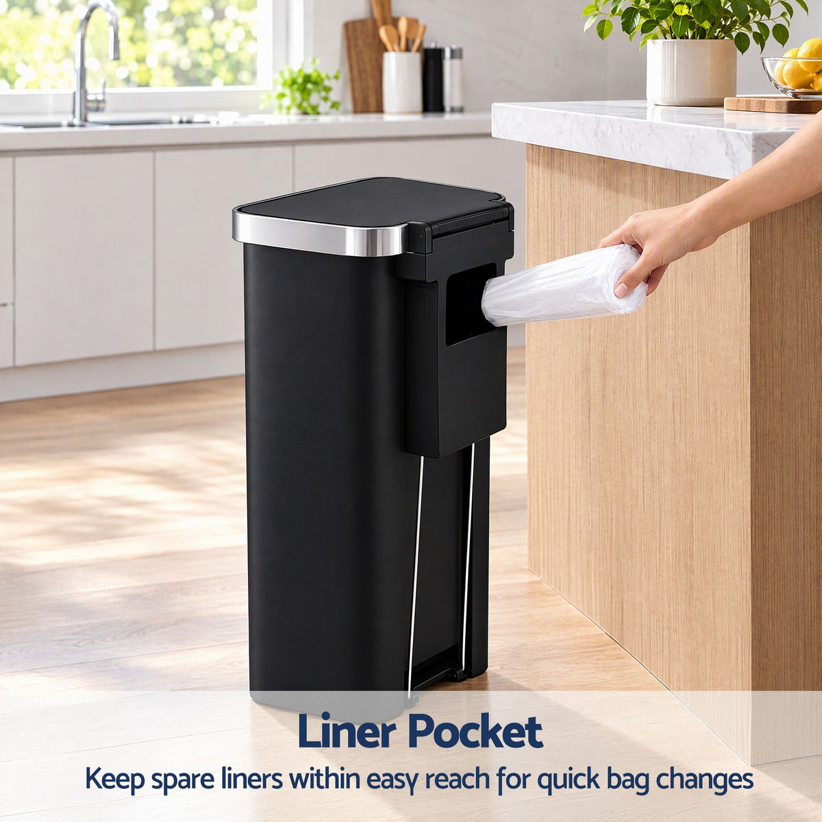 Artiss Rubbish Bin 51L Kitchen Pedal Soft Close Lid Liner Pocket Black