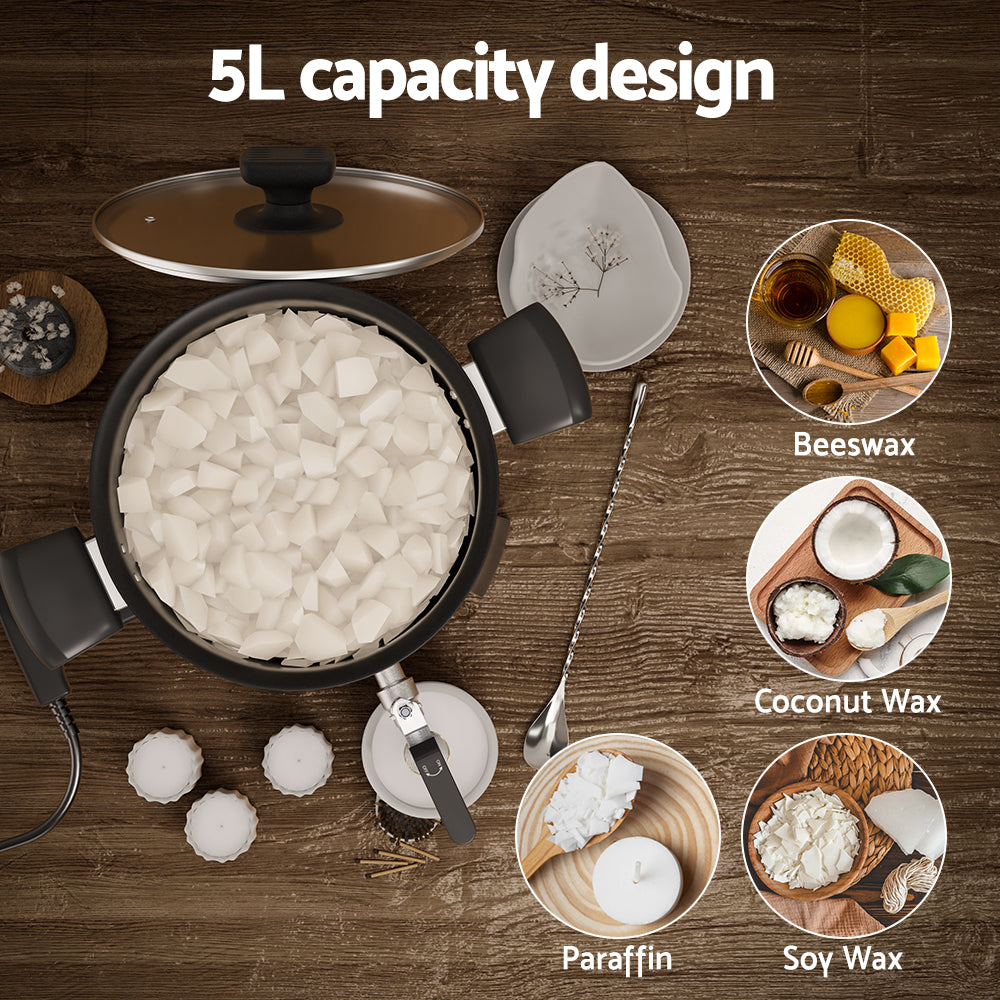 Devanti 5L Wax Melter Candle Making 1200W Melting Pot Furnace Quick Pour Spout Soy Soap-Home & Garden > Decor > Candle Accessories-PEROZ Accessories