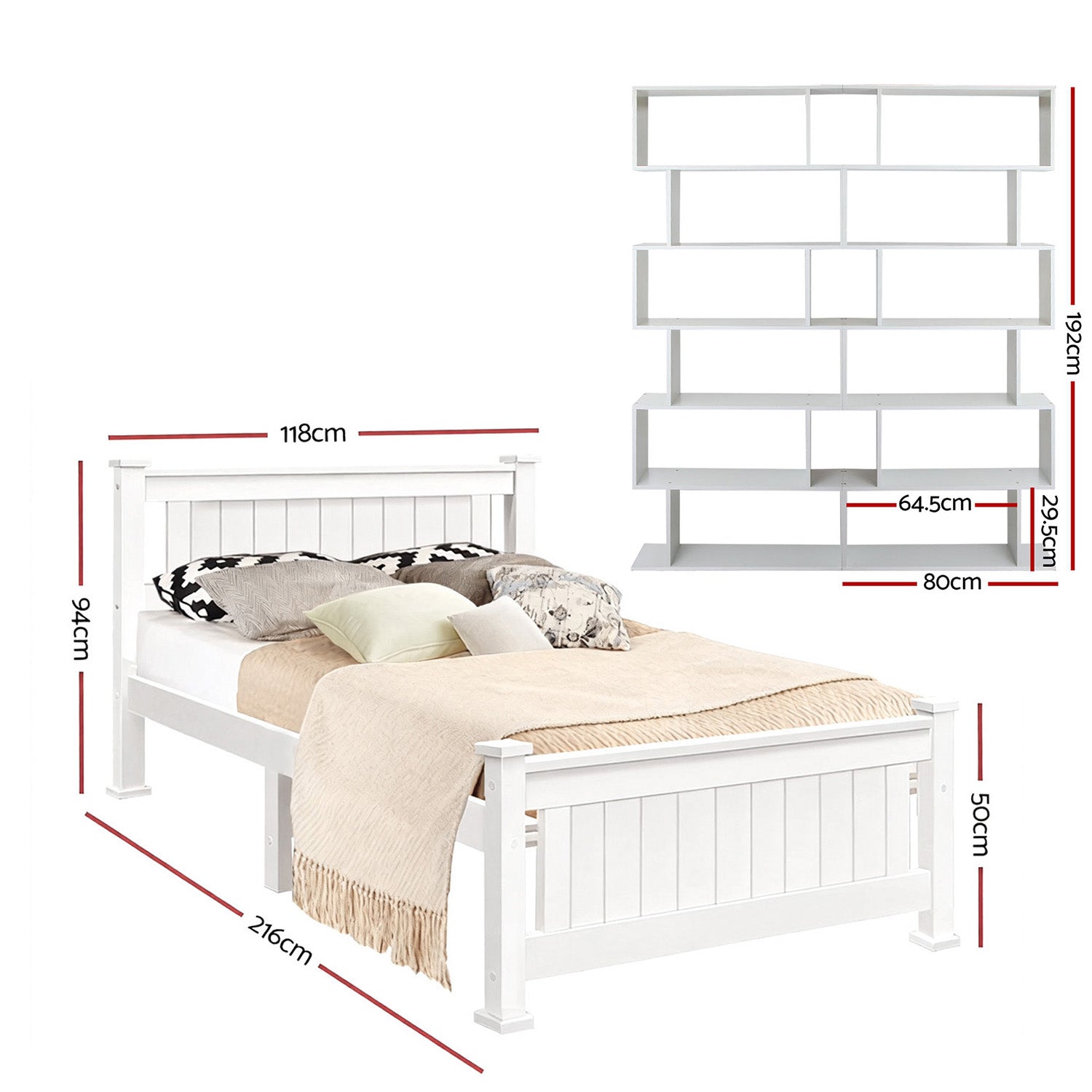 Artiss King Single Bed Frame and Bookshelf-Furniture > Bedroom > Beds & Bed Frames-PEROZ Accessories