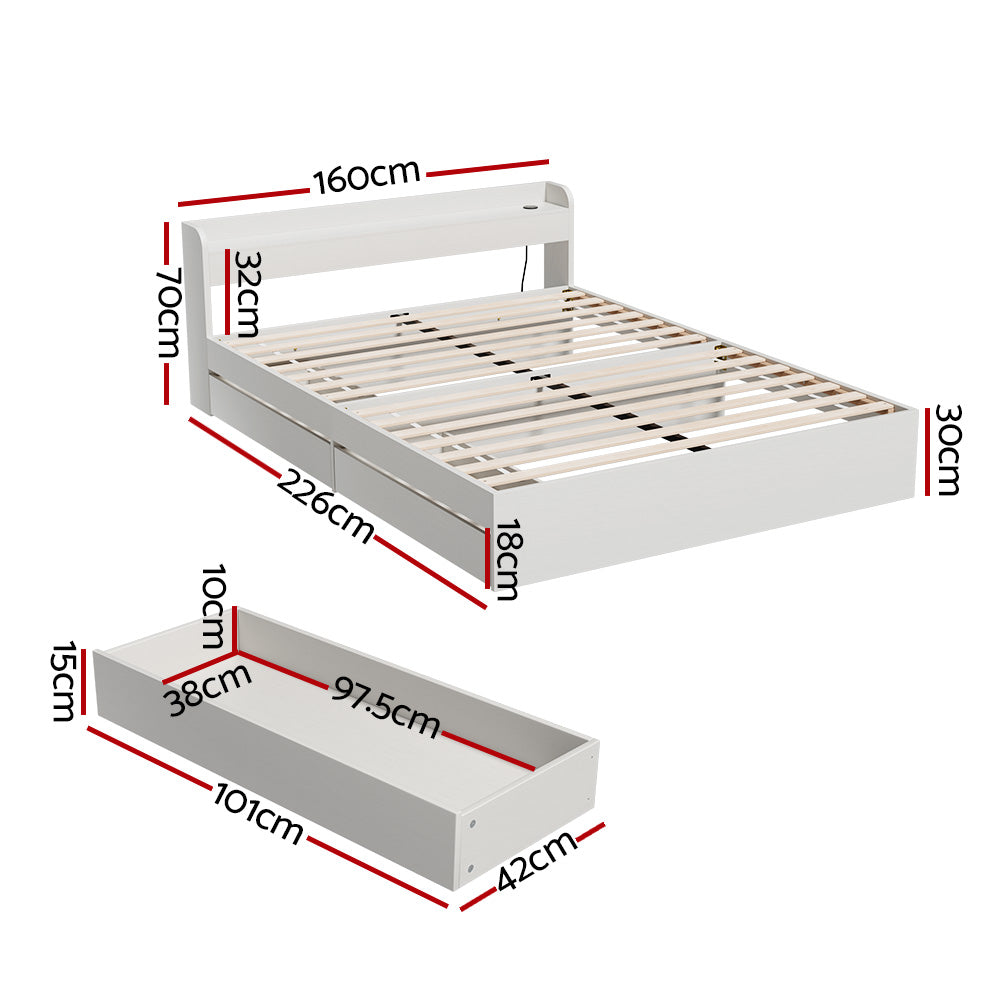 Artiss Bed Frame Queen Size Mattress Base wtih Charging Ports 2 Storage Drawers-Furniture > Living Room-PEROZ Accessories
