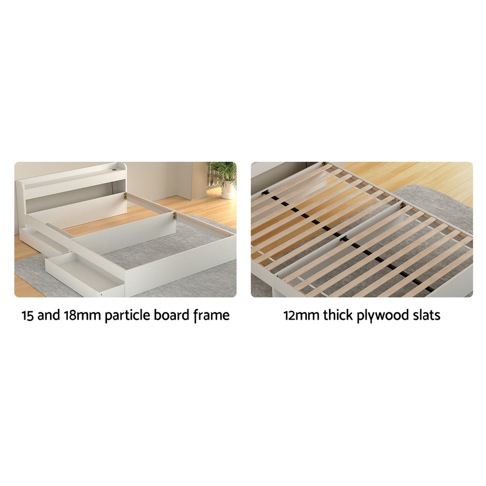 Artiss Bed Frame Queen Size Mattress Base wtih Charging Ports 2 Storage Drawers-Furniture > Living Room-PEROZ Accessories