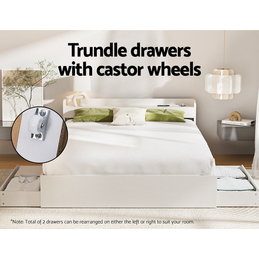 Artiss Bed Frame Queen Size Mattress Base wtih Charging Ports 2 Storage Drawers-Furniture > Living Room-PEROZ Accessories