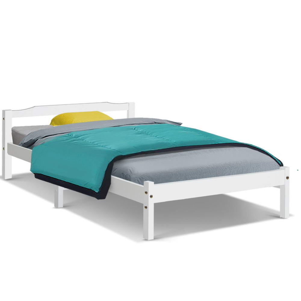 Artiss Bed Frame Single Size Wooden Mattress Base Timber Platform White-Furniture > Bedroom-PEROZ Accessories