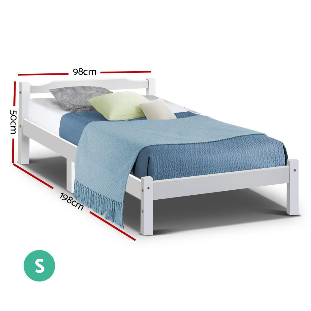 Artiss Bed Frame Single Size Wooden Mattress Base Timber Platform White-Furniture > Bedroom-PEROZ Accessories