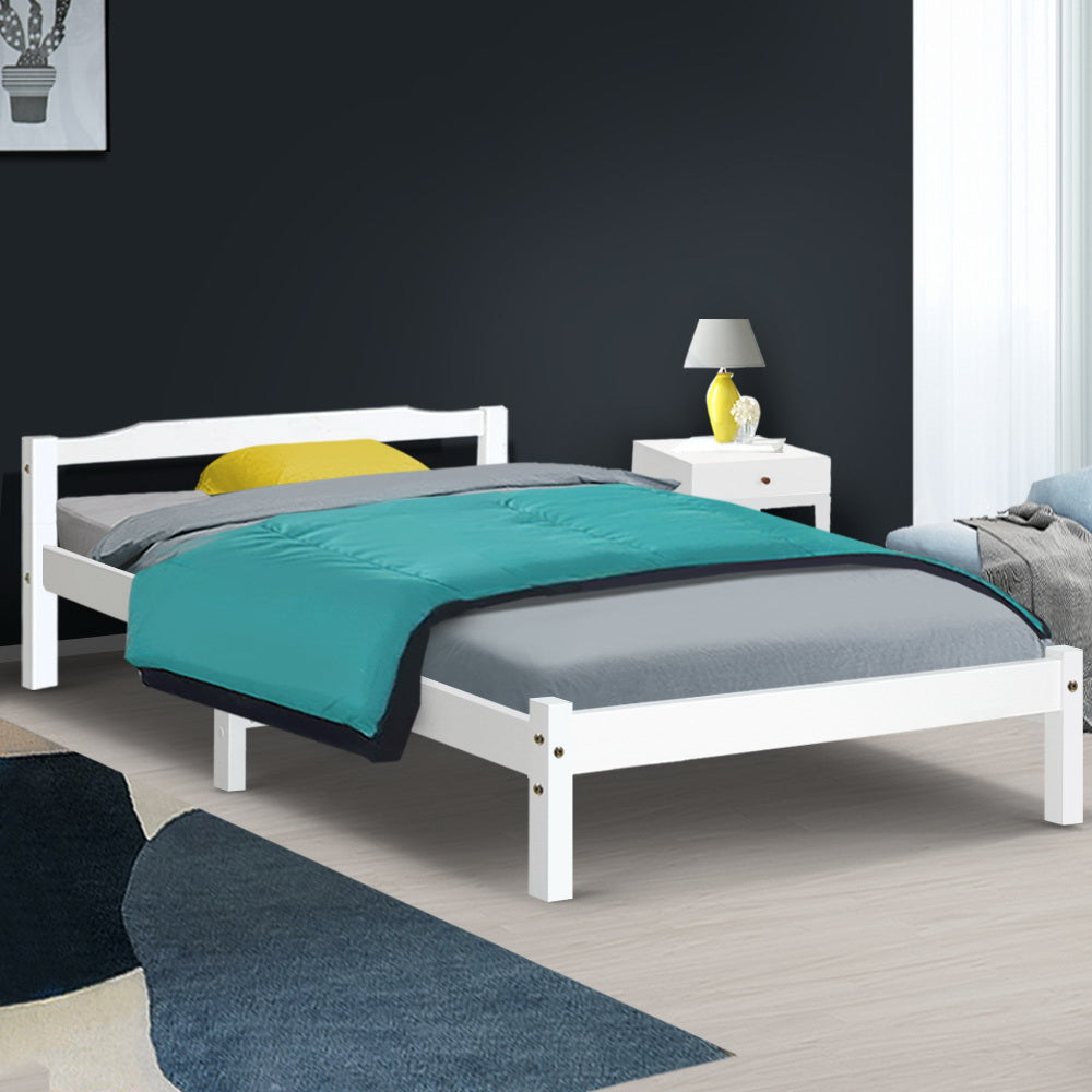 Artiss Bed Frame Single Size Wooden Mattress Base Timber Platform White-Furniture > Bedroom-PEROZ Accessories