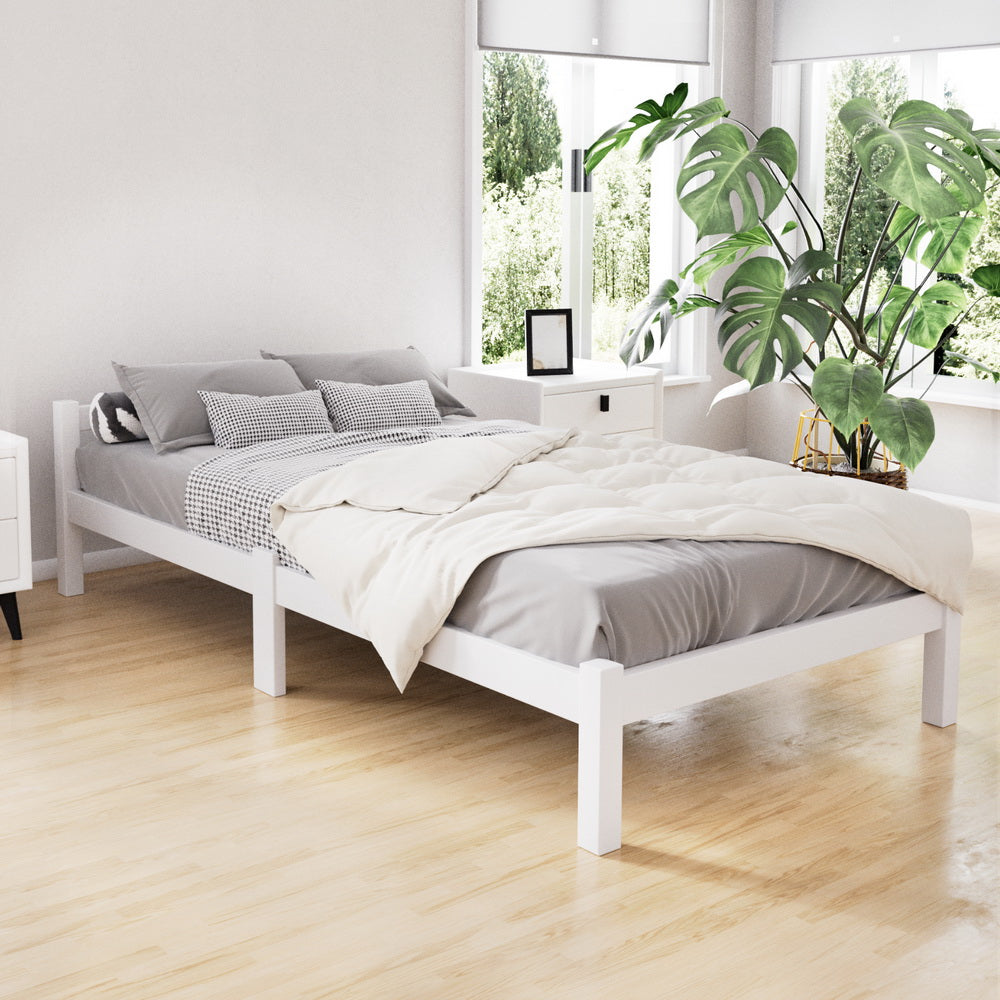 Artiss Bed Frame Single Size Wooden Mattress Base Timber Platform White-Furniture > Bedroom-PEROZ Accessories