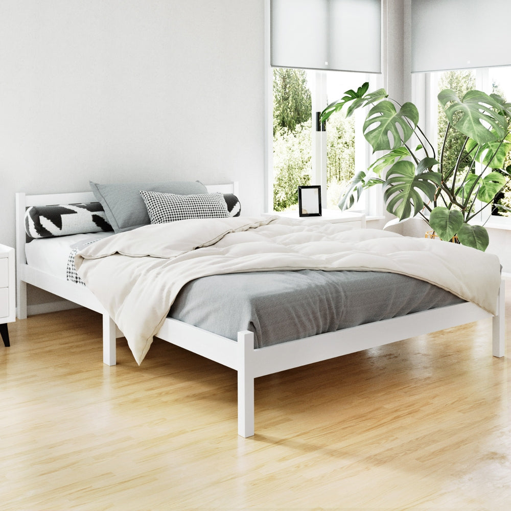 Artiss Double Full Size Wooden Bed Frame SOFIE Pine Timber Mattress Base Bedroom-Furniture > Bedroom-PEROZ Accessories