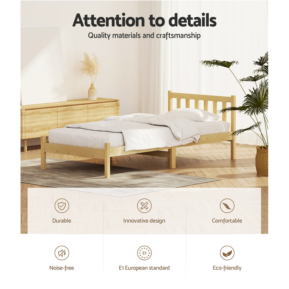 Artiss Bed Frame Wooden Single Size SOFIE Pine Timber Mattress Base OAK-Furniture > Bedroom-PEROZ Accessories