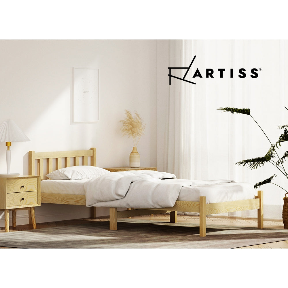 Artiss Bed Frame Wooden Single Size SOFIE Pine Timber Mattress Base OAK-Furniture > Bedroom-PEROZ Accessories