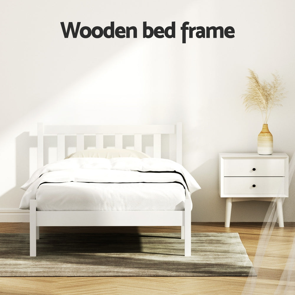 Single Size Wooden Bed Frame - White-Bed Frames-PEROZ Accessories